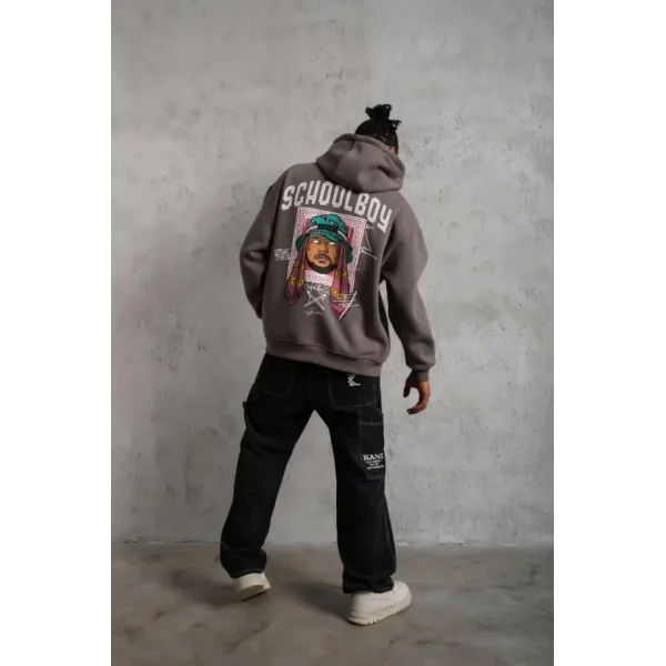 Erkek SCHOOL BOY Baskılı Kapüşonlu Sweat - Gri