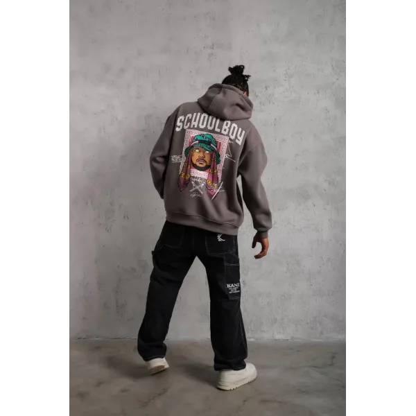 Erkek SCHOOL BOY Baskılı Kapüşonlu Sweat - Gri