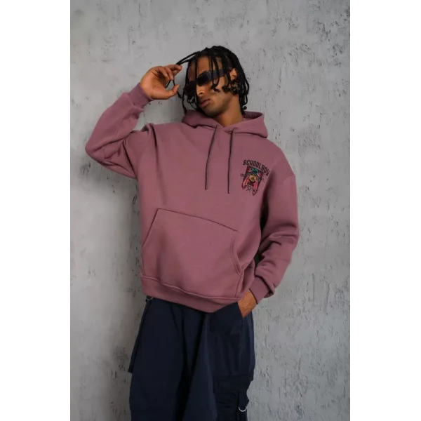 Erkek SCHOOL BOY Baskılı Kapüşonlu Sweat - Gül Kurusu