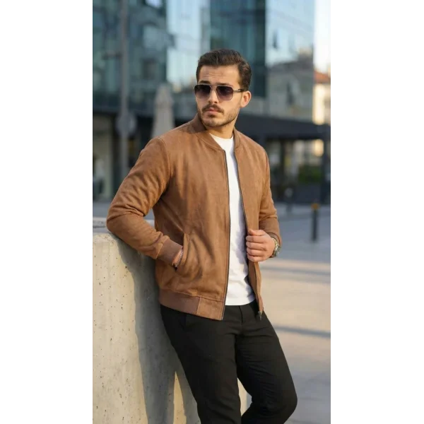Erkek Scuba Süet Kumaş Bomber Hırka