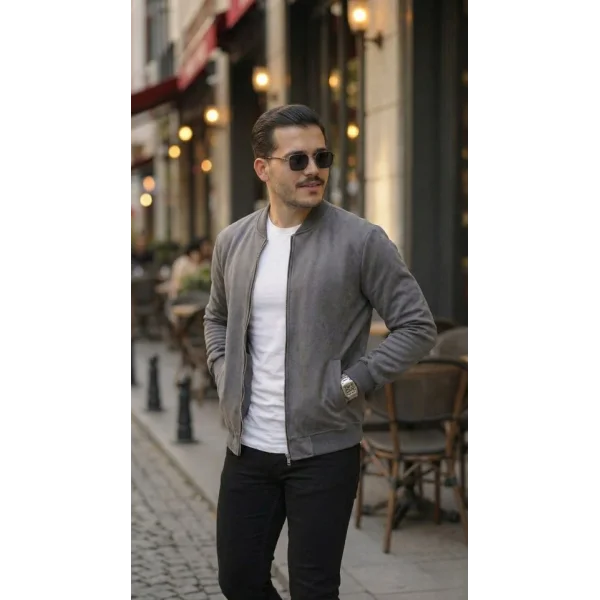 Erkek Scuba Süet Kumaş Bomber Hırka