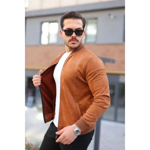 Erkek Scuba Süet Kumaş Bomber Hırka