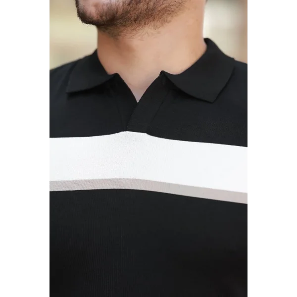 Erkek şerit Desenli Hemşire Yaka Kısa Kollu Tişört