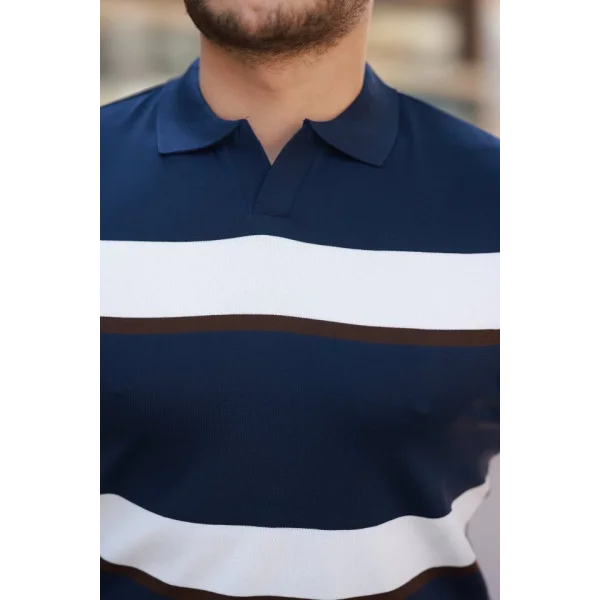 Erkek şerit Desenli Hemşire Yaka Kısa Kollu Tişört