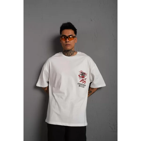 Erkek Sırt Baskılı A Kalite Oversize T-shirt - Beyaz