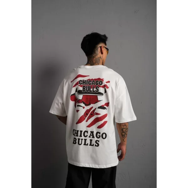 Erkek Sırt Baskılı A Kalite Oversize T-shirt - Beyaz