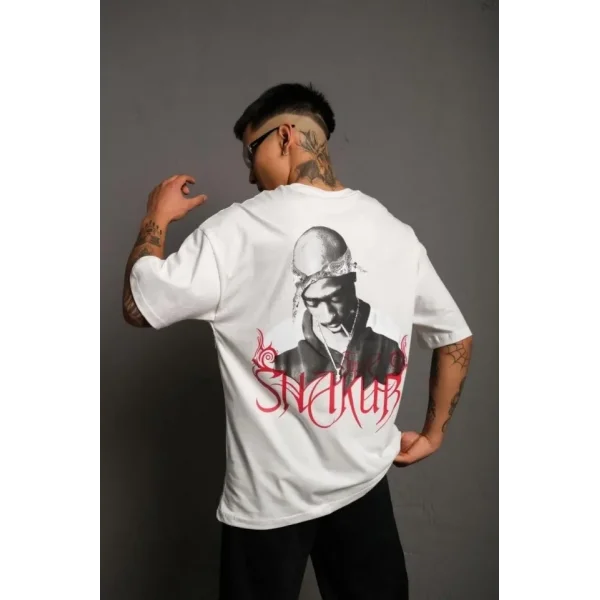 Erkek Sırt Baskılı Oversize T-Shirt - Beyaz