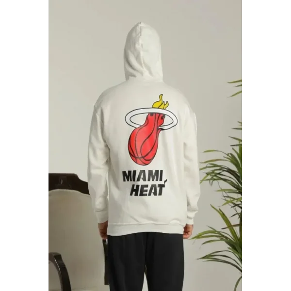 Erkek Sırt Baskılı Oversize Üç İplik Kapüşonlu Sweatshirt - Beyaz