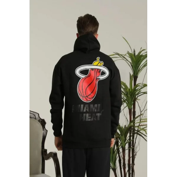 Erkek Sırt Baskılı Oversize Üç İplik Kapüşonlu Sweatshirt - Siyah