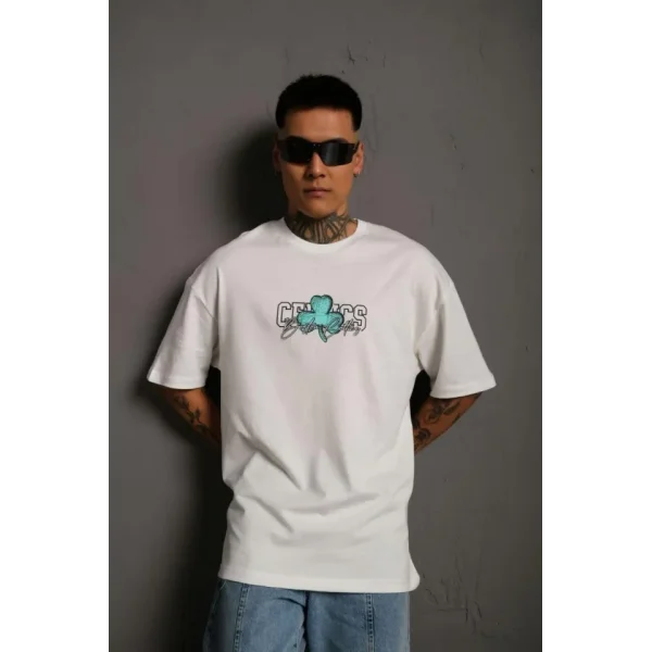 Erkek Sırt Baskılı T-shirt - Beyaz