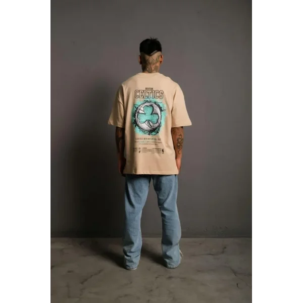 Erkek Sırt Baskılı T-shirt - Bej