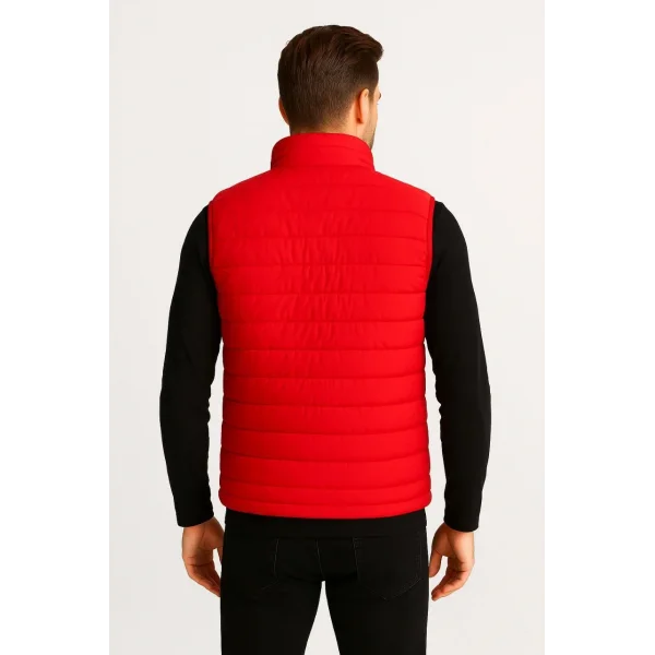Erkek Şişme Fermuarlı Yelek Su itici Kapitone Astarlı Kumaş Cepli Hafif Kışlık Spor Rahat Kalıp - Kırmızı