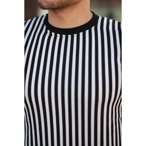 Erkek Siyah Beyaz örme Pamuklu Kumaş Kısa Kollu T-shirt