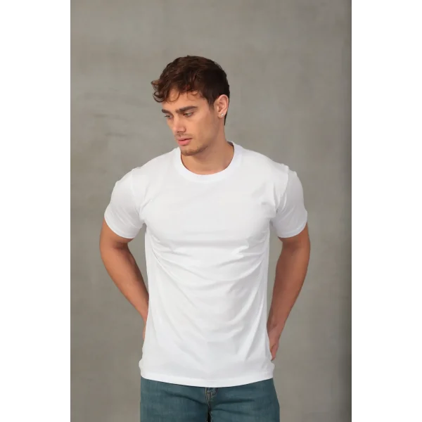 Erkek Slim Fit Bisiklet Yaka %100 Pamuk Dar Kesim Basic Tişört