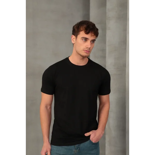 Erkek Slim Fit Bisiklet Yaka %100 Pamuk Dar Kesim Basic Tişört