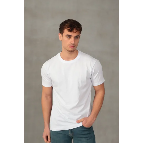 Erkek Slim Fit Bisiklet Yaka %100 Pamuk Dar Kesim Basic Tişört
