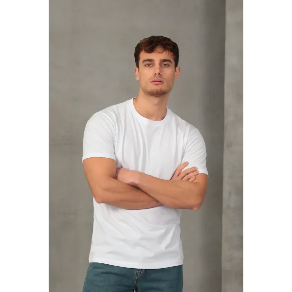 Erkek Slim Fit Bisiklet Yaka %100 Pamuk Dar Kesim Basic Tişört