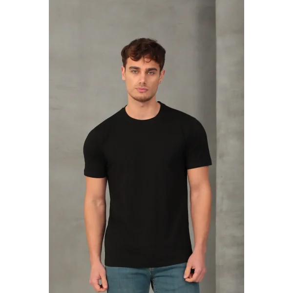 Erkek Slim Fit Bisiklet Yaka %100 Pamuk Dar Kesim Basic Tişört