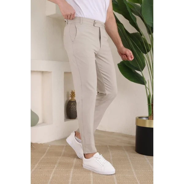 Erkek Slim Fit Likralı Bilek Boy Kumaş Pantolon