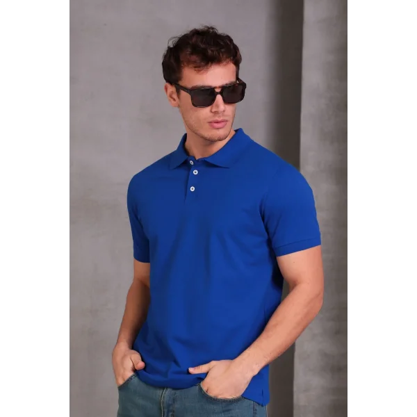 Erkek Slim Fit Pamuklu Yumuşak Doku Nefes Alan Kumaş Yakalı Tişört