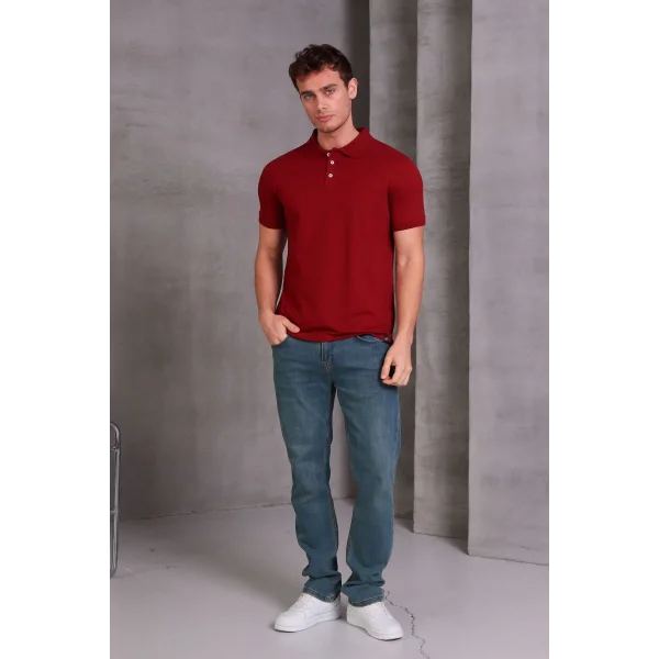 Erkek Slim Fit Pamuklu Yumuşak Doku Nefes Alan Kumaş Yakalı Tişört