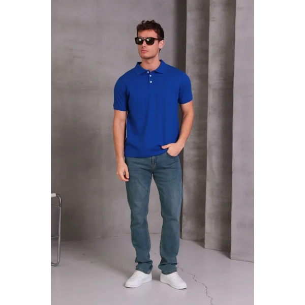 Erkek Slim Fit Pamuklu Yumuşak Doku Nefes Alan Kumaş Yakalı Tişört