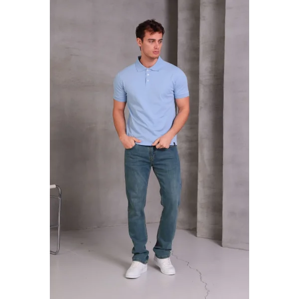 Erkek Slim Fit Pamuklu Yumuşak Doku Nefes Alan Kumaş Yakalı Tişört