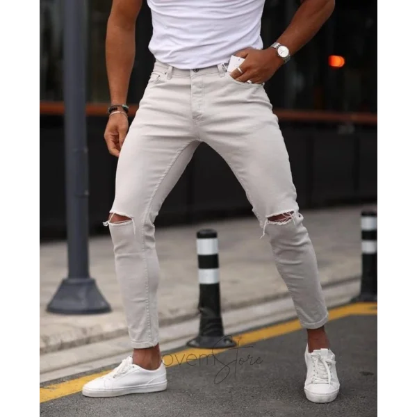 Erkek Taş Yırtık Detaylı Skinny Jean