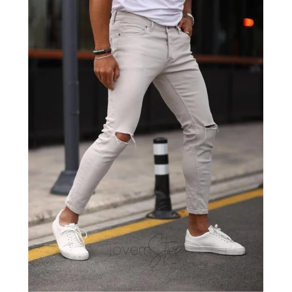 Erkek Taş Yırtık Detaylı Skinny Jean