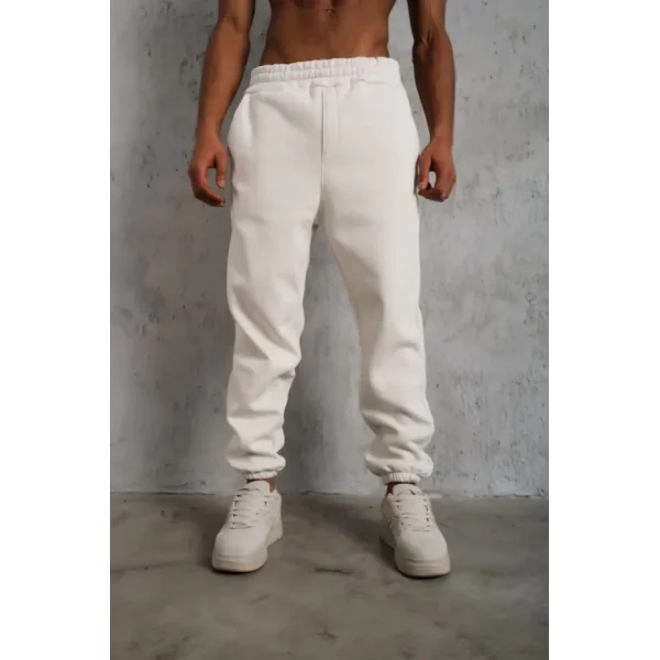 Erkek Üç İplik Alt Eşofman Lastikli - Beyaz