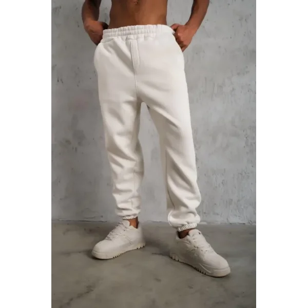 Erkek Üç İplik Alt Eşofman Lastikli - Beyaz