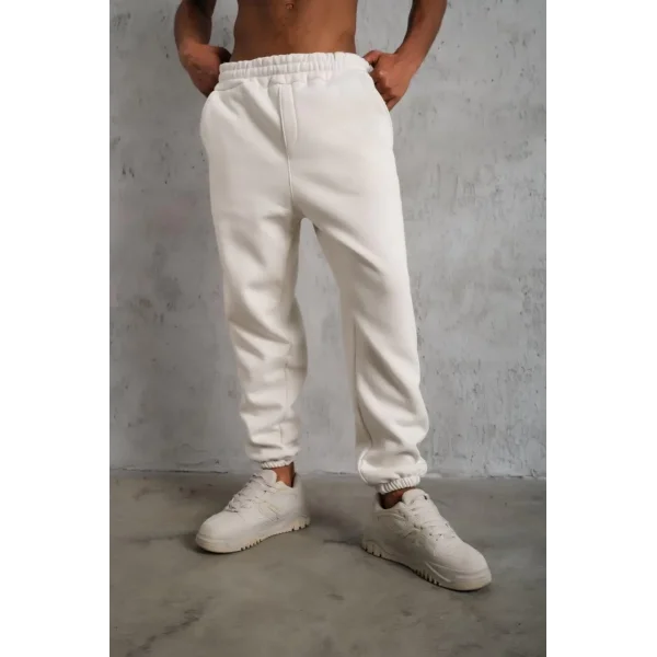 Erkek Üç İplik Alt Eşofman Lastikli - Beyaz