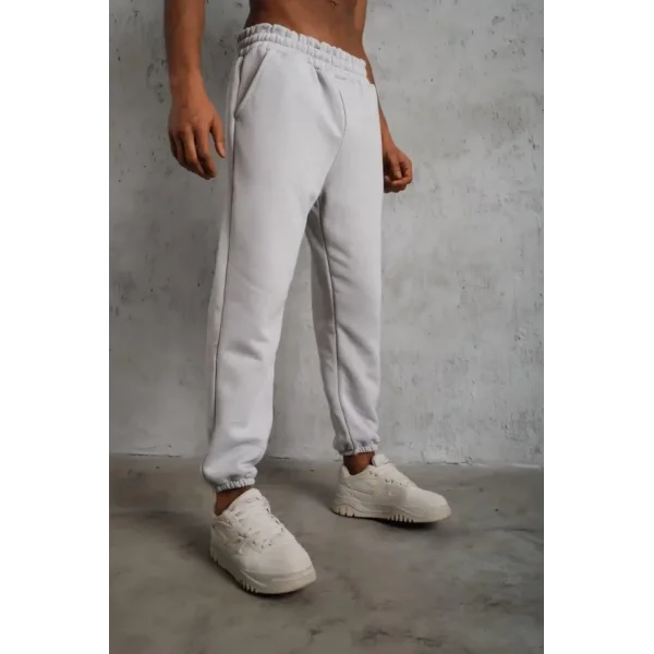 Erkek Üç İplik Alt Eşofman Lastikli - Gri