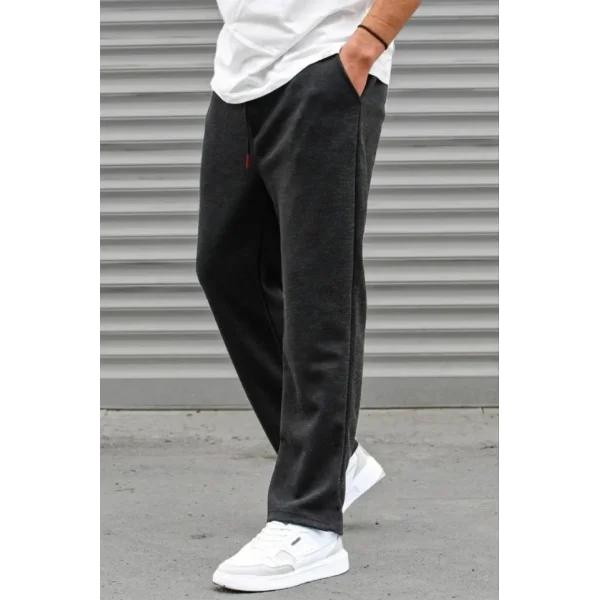 Erkek Üç İplik Basic Eşofman Boru Paça İpli Pantolon - Antrasit