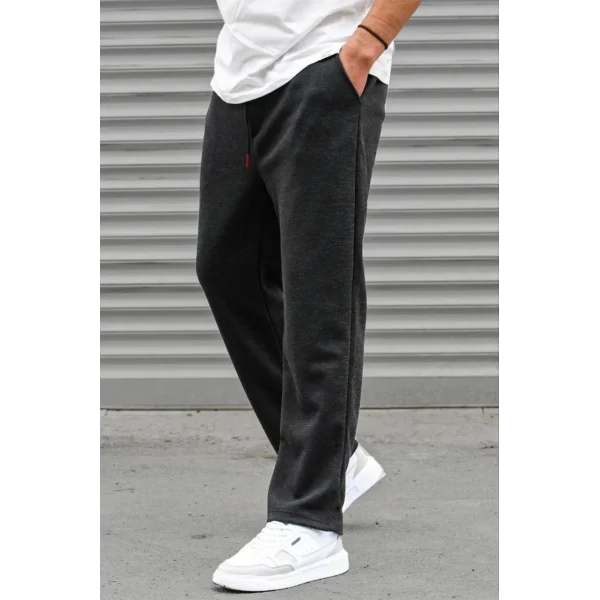 Erkek Üç İplik Basic Eşofman Boru Paça İpli Pantolon - Antrasit