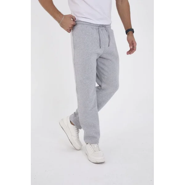 Erkek Üç İplik Basic Eşofman Boru Paça İpli Pantolon - Gri