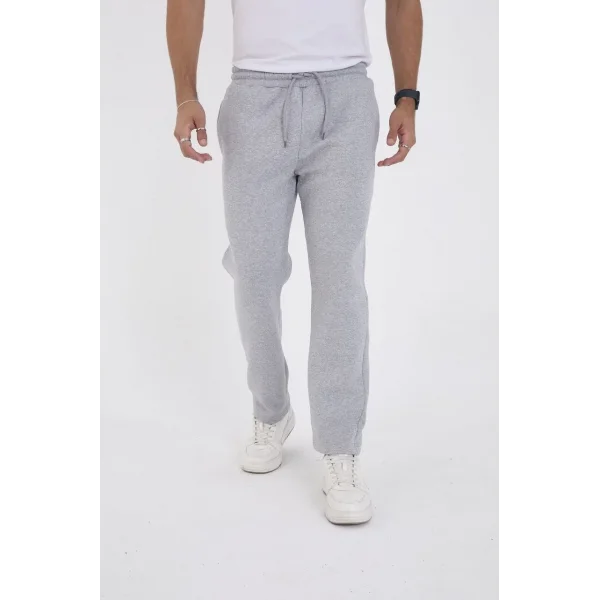 Erkek Üç İplik Basic Eşofman Boru Paça İpli Pantolon - Gri