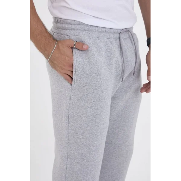 Erkek Üç İplik Basic Eşofman Boru Paça İpli Pantolon - Gri