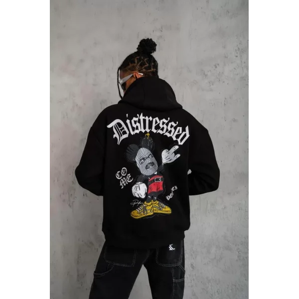 Erkek Üç İplik Baskılı Kapüşonlu Sweat - Siyah