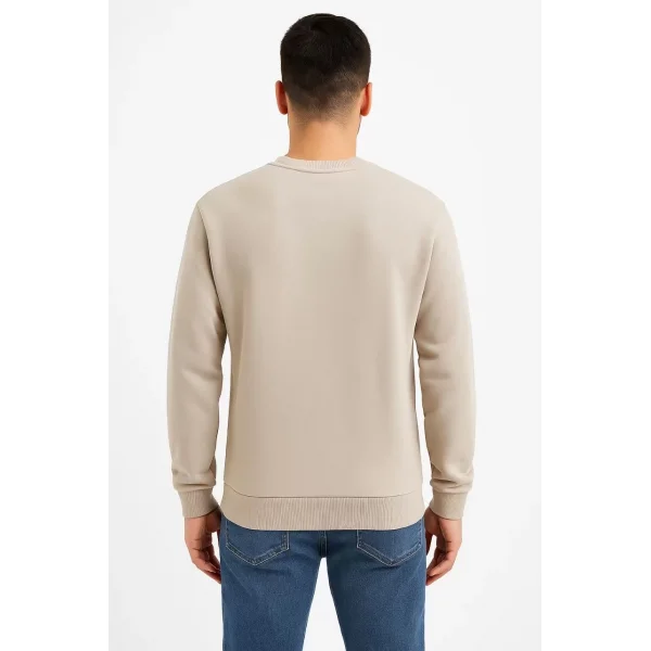 Erkek Üç İplik Düz Bisiklet Yaka SweatShirt - Bej