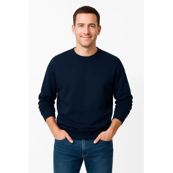 Erkek Üç İplik Düz Bisiklet Yaka SweatShirt - Lacivert