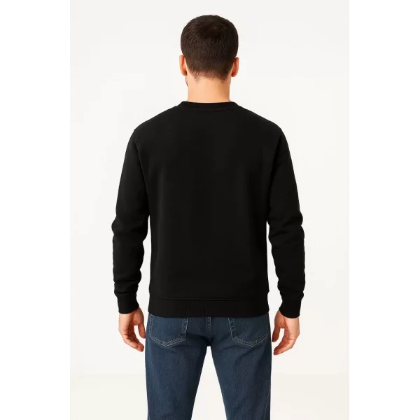 Erkek Üç İplik Düz Bisiklet Yaka SweatShirt - Siyah