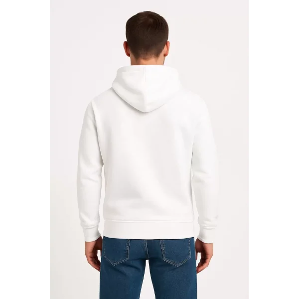 Erkek Üç İplik Kapüşonlu Kanguru Cepli SweatShirt hoodie - Beyaz