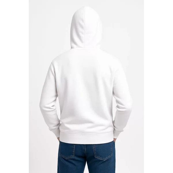Erkek Üç İplik Kapüşonlu Kanguru Cepli SweatShirt hoodie - Beyaz