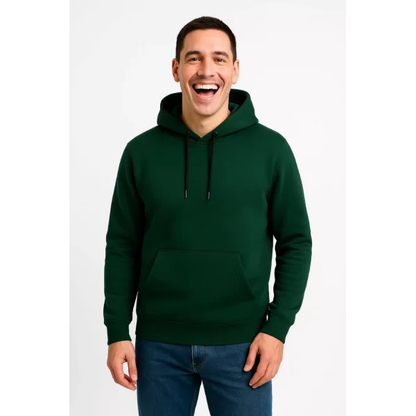 Erkek Üç İplik Kapüşonlu Kanguru Cepli SweatShirt hoodie - Haki