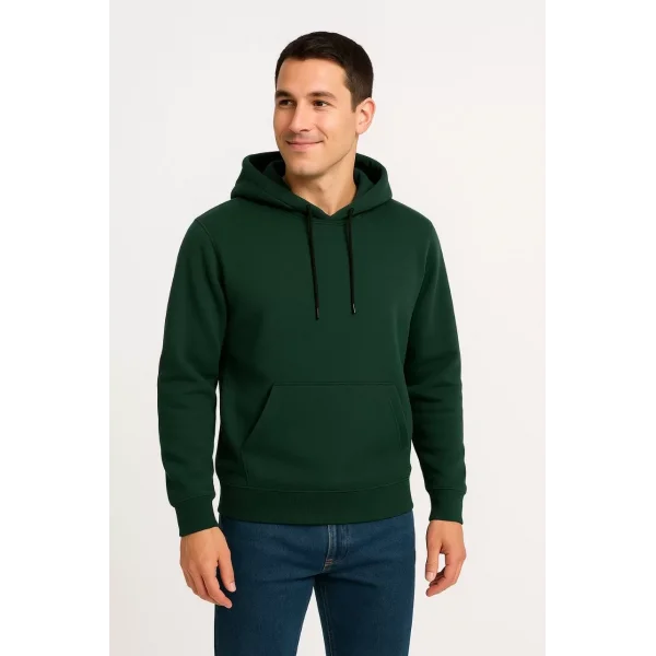 Erkek Üç İplik Kapüşonlu Kanguru Cepli SweatShirt hoodie - Haki
