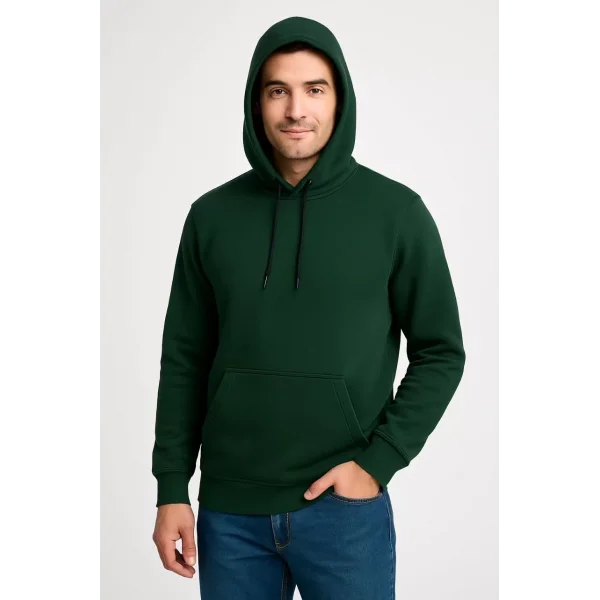 Erkek Üç İplik Kapüşonlu Kanguru Cepli SweatShirt hoodie - Haki