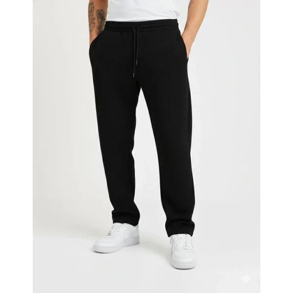 Erkek Üç iplik Kışlık Pamuklu Ovarsize Bağcıklı Düz Paça Cepli Eşofman Altı Spor Rahat Model - Siyah