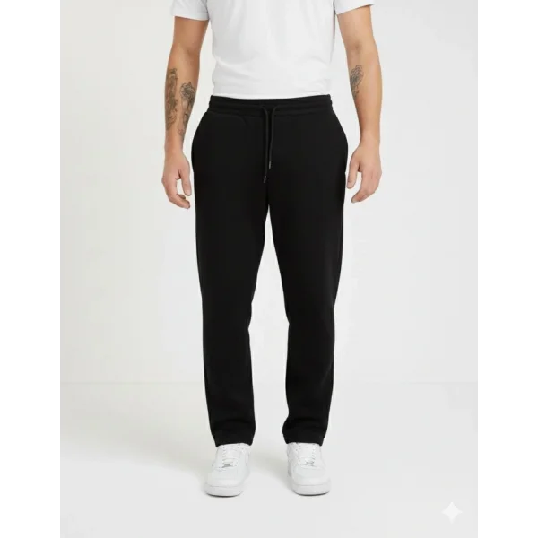 Erkek Üç Iplik Kışlık Pamuklu Ovarsize Bağcıklı Düz Paça Cepli Eşofman Altı Spor Rahat Model - Siyah