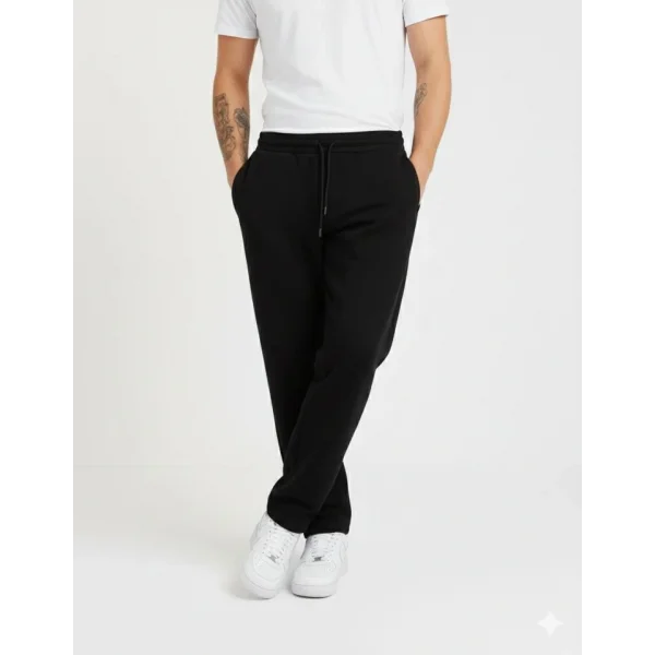 Erkek Üç Iplik Kışlık Pamuklu Ovarsize Bağcıklı Düz Paça Cepli Eşofman Altı Spor Rahat Model - Siyah